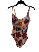 90s Vintage Illusions by Cole White Floral One Piece Swimsuit Size 12B