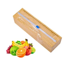 Plastic Wrap Dispenser With Slide Cutter, Fit 13'' Rolls, Bamboo Aluminum Foi...