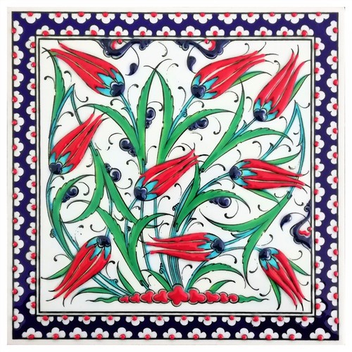 Azulejos de cerámica hechos a mano Iznik de 8""x8"" azulejos decorativos de pared, baño y cocina - Imagen 2 de 3