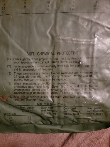 USGI NBC MOPP Chemieanzug Militär OD grün Größe LARGE + 2 Paar Größe Small Handschuhe - Bild 5 von 8