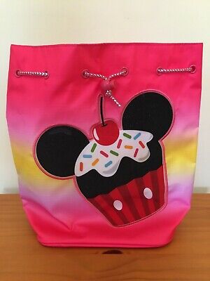 NWT Disney Store MICKEY MOUSE CUPCAKE Swim Bag~Backpack~Tote~METALLIC DRAWSTRING