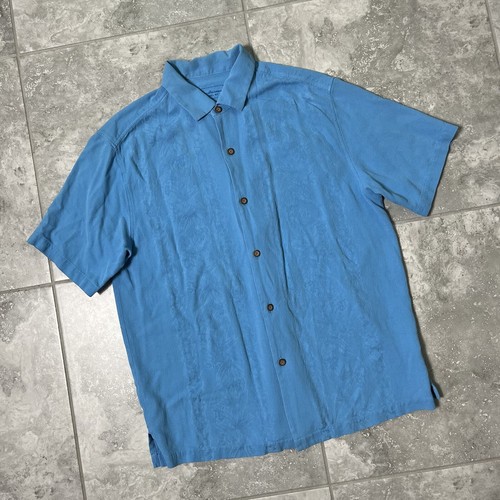 Tommy Bahama VTG Hula Girl Embroidered Short Sleeve 100% Silk Camp Shirt Blue L - Picture 14 of 24