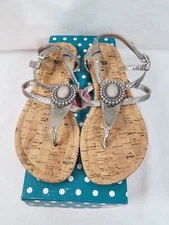 Lindsay Phillips Meredith Pewter T-Strap Sandal Size 6