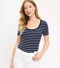 LOFT Striped Scoop Neck Tee Sz S NWT