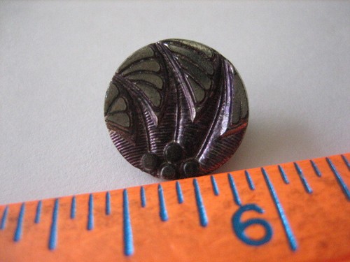 Vintage Small 1/2" Black Glass Button with Silver and Purple Luster - W15 - Picture 2 of 6