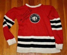 Vintage 1950's Chicago Blackhawks Wool Hockey Sweater Signed by Bobby Hull 