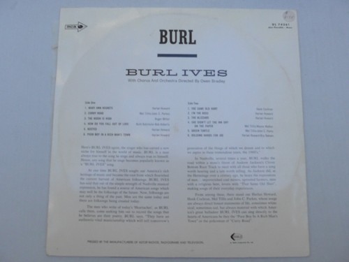 Burl Ives – Burl LP, Unique Aus Only Release, NM - Picture 2 of 2