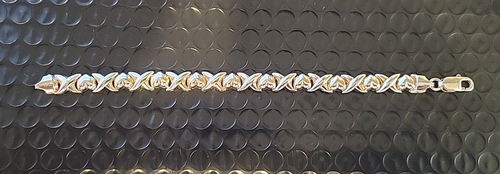 Vintage 925 Sterling Silver Heart's & X's Bracelet / 7.5 inch / Italy