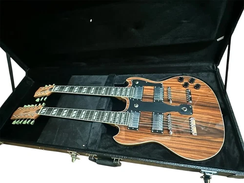 NEW VINTAGE STYLE COCOBOLO DOUBLE NECK 12 & 6 STRING ELECTRIC GUITAR AND CASE