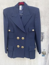 Gianni Versace vintage Suit ladies Blue Medusa Gold Button Skirt Jacket Double B