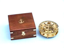 5' Brass Compass Sundial with Wooden Box Gift Vintage Style