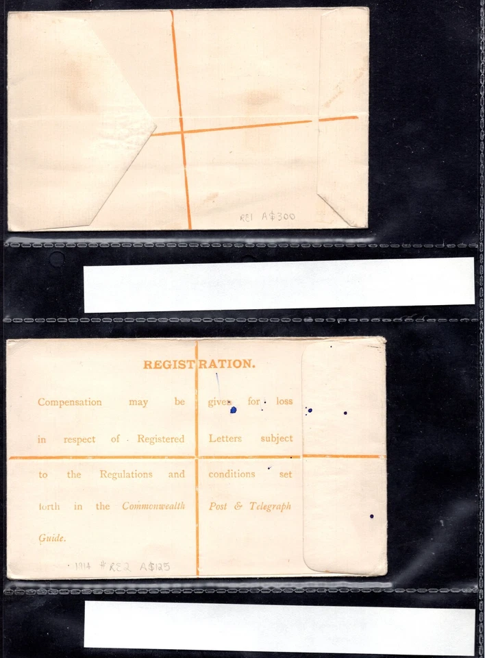 AUSTRALIA 1913-1914 FOUR MINT KANGAROO ITEMS TWO REGISTERED ENVELOPES RE1 & RE2 - Image 2 of 4