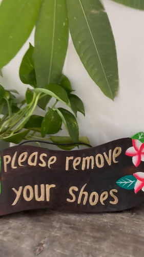 Hawaiian Hand Made 15" Wood Sign "Please Remove Your Shoes" Home Wall Decor Hang - Video 1 of 1