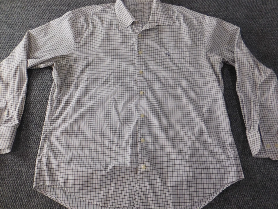 Peter Millar Mens Shirt Extra Large White plaid classic stretch purple button up - Image 4 of 4