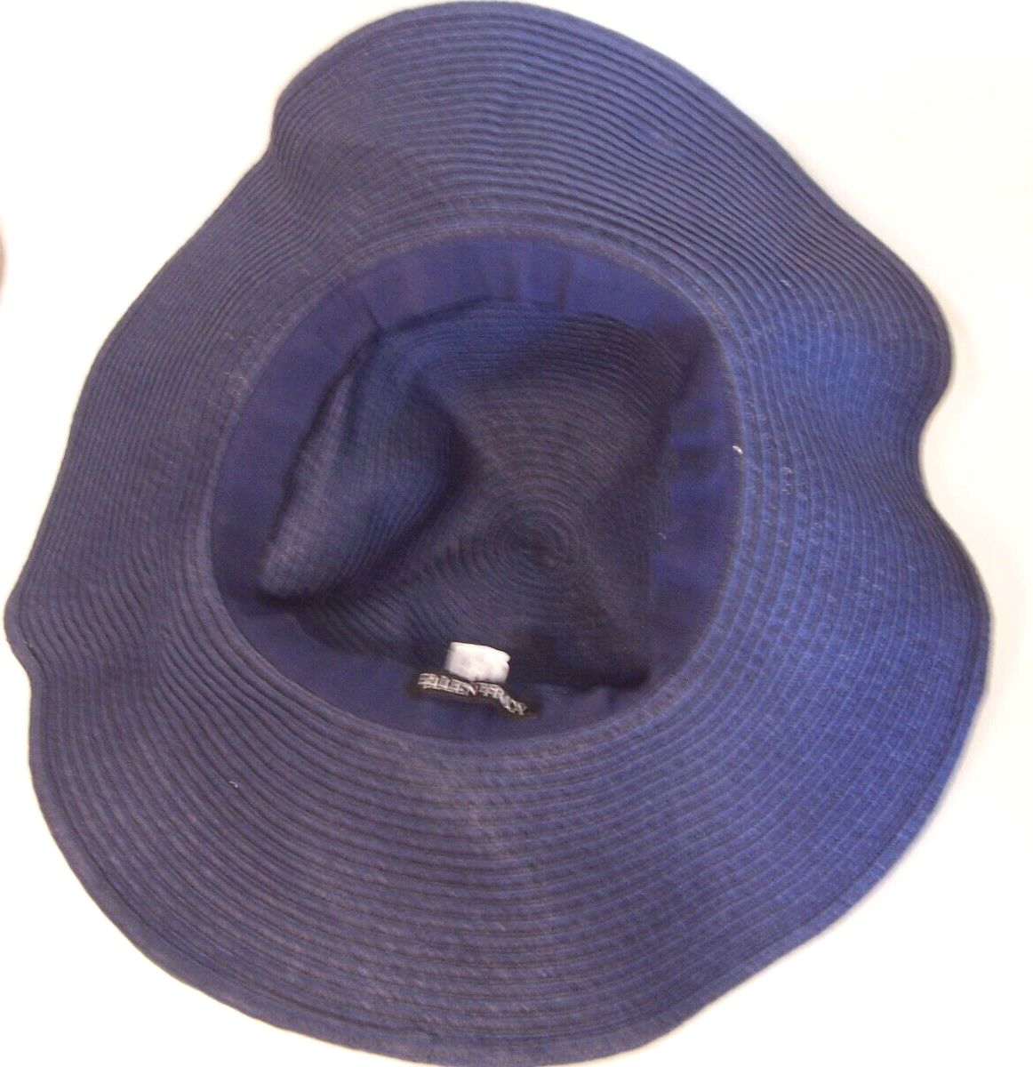 ELLEN TRACY BLUE HAT WIDE BRIM STRAW With GOLD CHAIN FLORAL  display picture 1