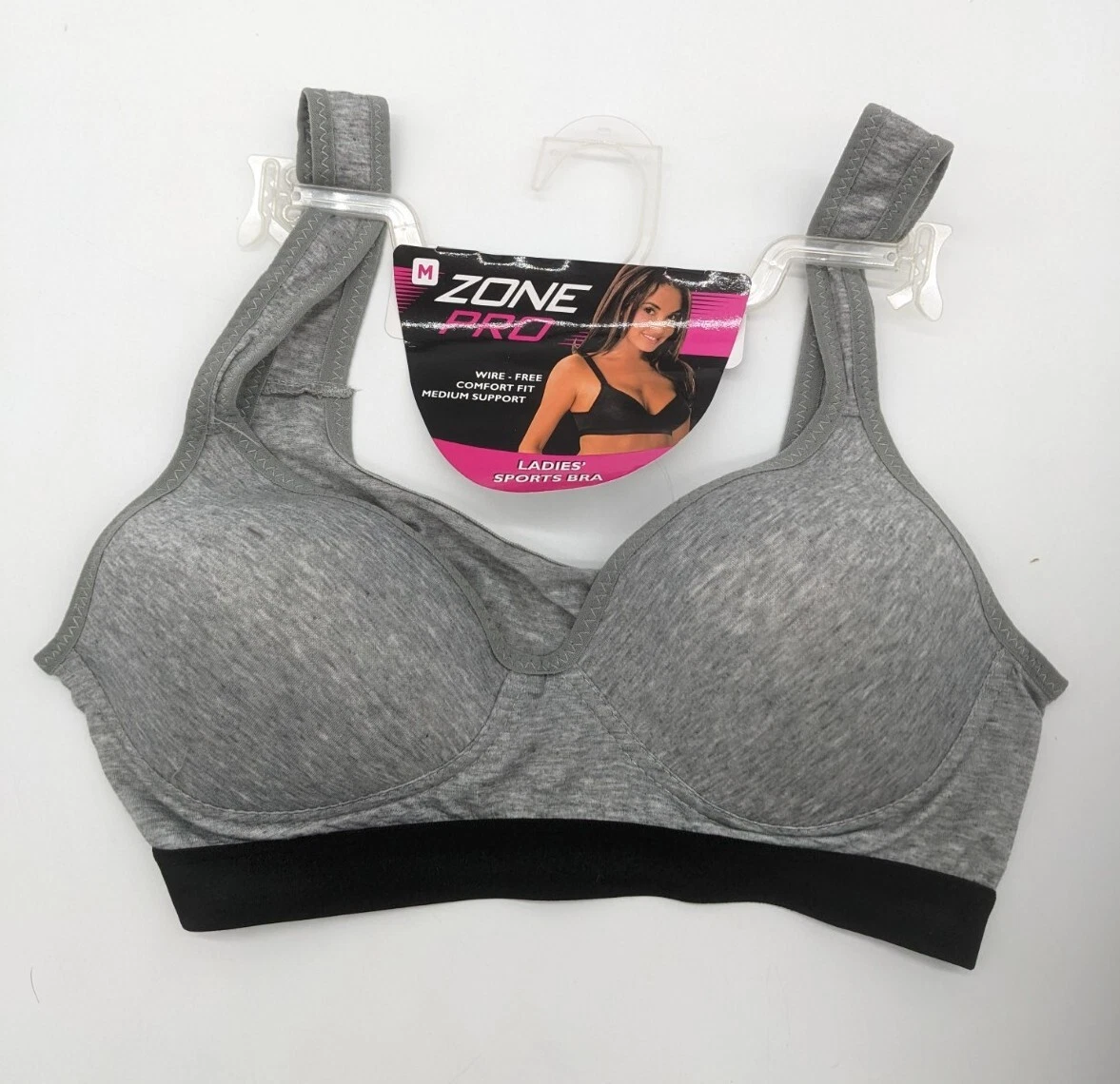 Zone Pro RN 93010 Gray Polyester Wireless Pullover Sports Bra Size M NEW