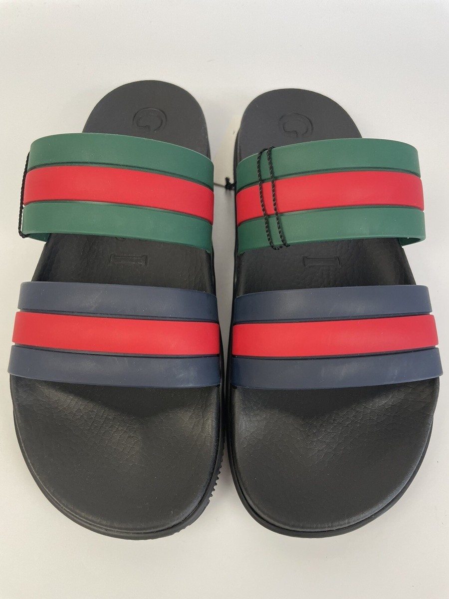 Gucci 692381 Agrado Rubber Double Strap Stripe Slides  display picture 1
