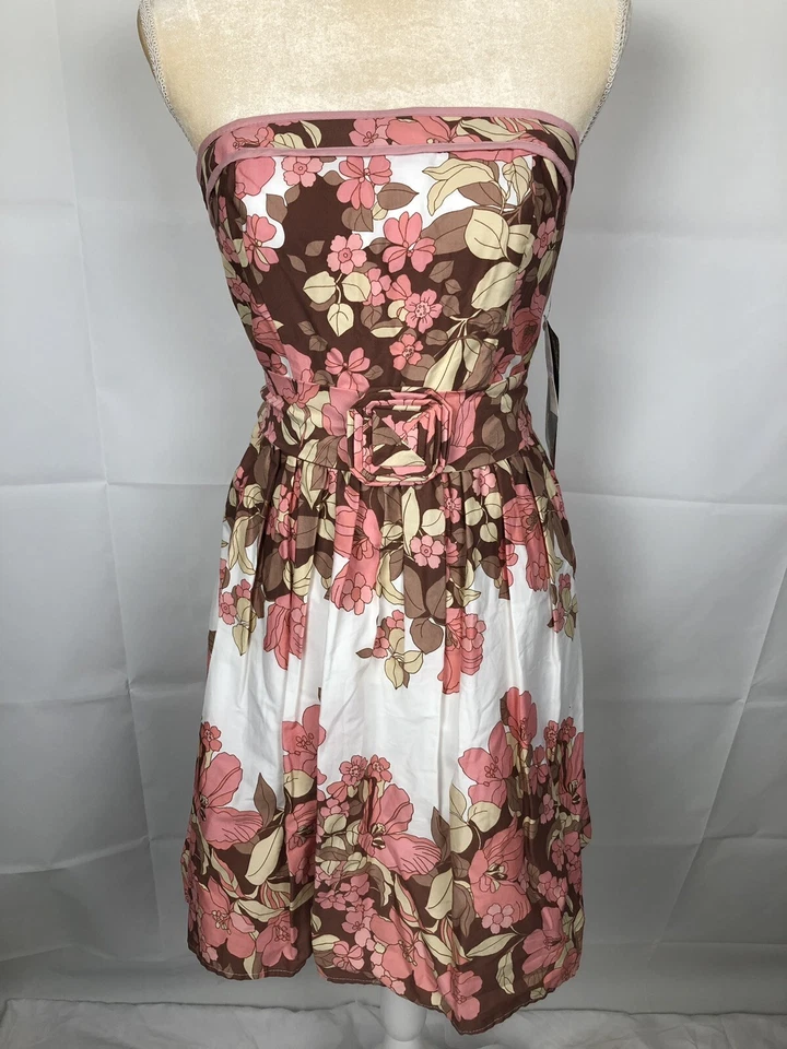 NWT Love Tease Dress Strapless Bodycon Floral Size 11 Rose White Brown Ivory $69 - Image 4 of 4