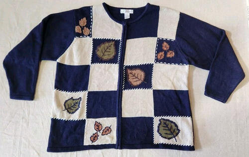 Dress Barn Zip Up Cardigan Sweater Womens Plus size 18/20 Patchwork Fall Leaves