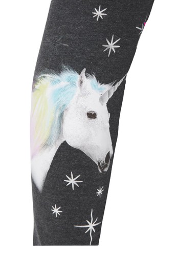 Justice Girls Leggings Gray 10 Full Length Elastic Waistband Unicorn Leg Graphic - Picture 3 of 12