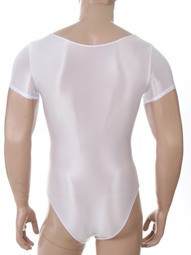 Mens Short Sleeve Leotard Glossy Solid High Cut Bodysuit Swimwear GYM Sportswear - Picture 10 of 78