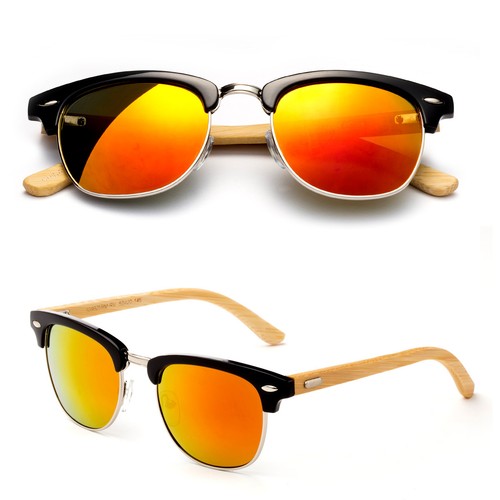 "Gafas de sol vintage de medio marco lentes REAL madera de bambú templo retro geniales ""Louise" - Imagen 11 de 11