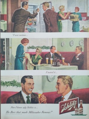 1949 vintage Schlitz beer ad. the beer that made Milwaukee famous.