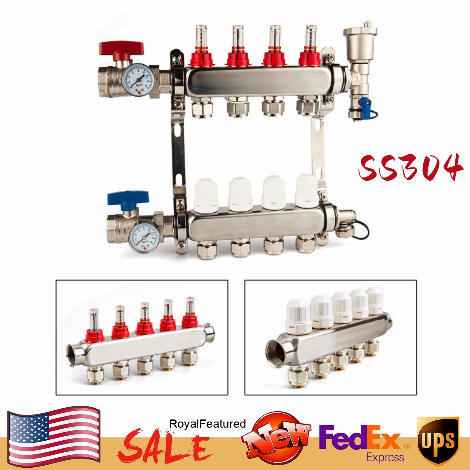 1/2u0026#034; PEX Radiant Floor Heating Manifold Set Hydronic 4Branch 304  Stainless Steel | eBay