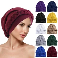 Hair Loss Women Muslim Braid Hijab Chemo Turban Head Scarf Wrap Bonnet Cap Hat//