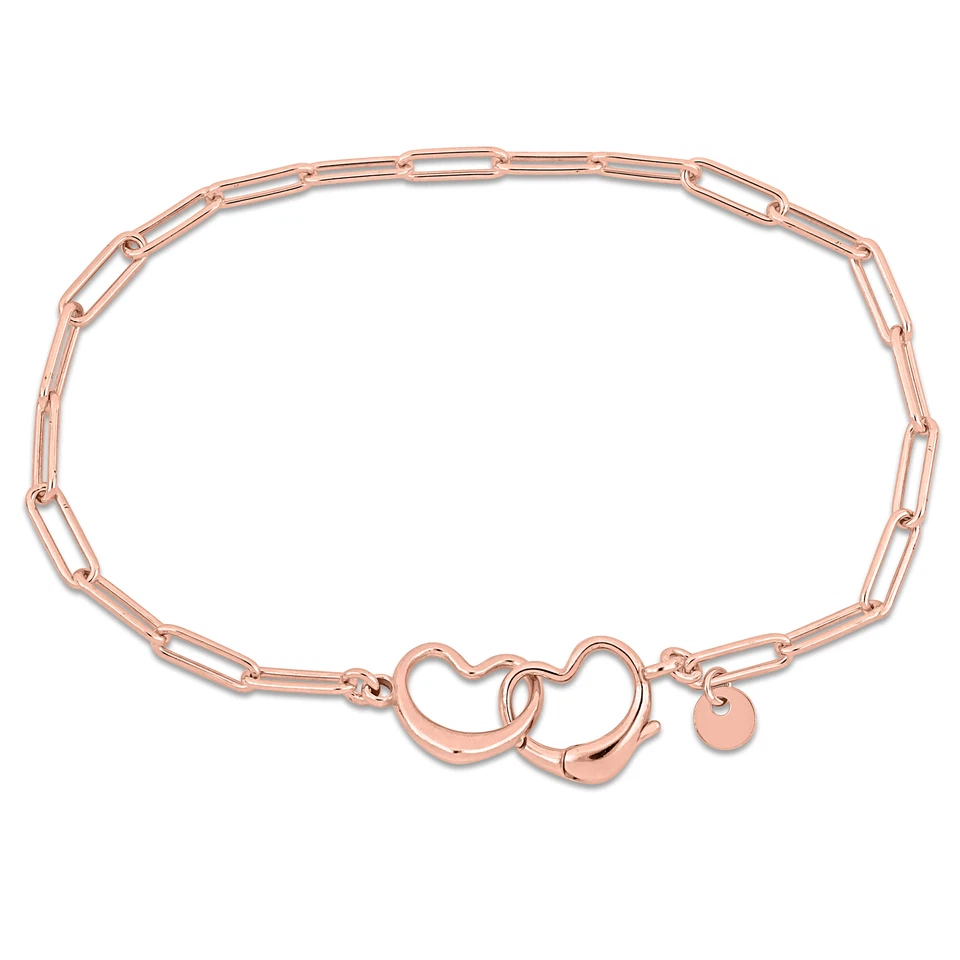 Clip de plata enchapado en rosa Amour con doble cierre de corazón pulsera - 7,5 pulgadas