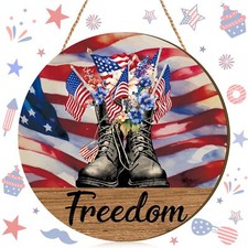 Wooden 4th of July Front Door Hanging Sign American Flag Porch Wall Window Decor