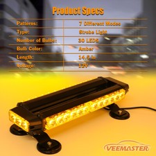 15 Led Emergency Strobe Light Bar Magnetic Rooftop Double Side Lamp Amber White