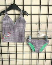 NEW NWT Lemon Lime Slate Gray/White BEAUTIFUL High-End 2-Piece Swimsuit Sz 4Y