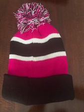 Pom Pom Winter Beanie Hat Cuffed Cable Knit Cap Black White Pink