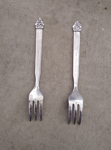 UTICA STAINLESS JAPAN SEAFOOD OYSTER COCKTAIL REPLACEMENT FORKS 5.5" FLORAL - Picture 6 of 8