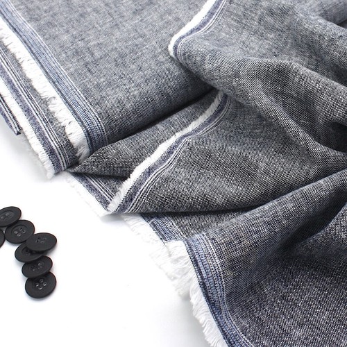 Ellon Yarn Dyed Linen and Viscose Chambray | Black | Dressmaking Fabric - Picture 3 of 7