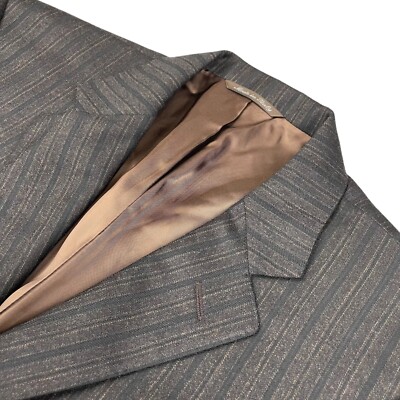 Canali Men's 100% Wool Flannel 2-Button Blazer Black/Brown Stripe   Italy   40R