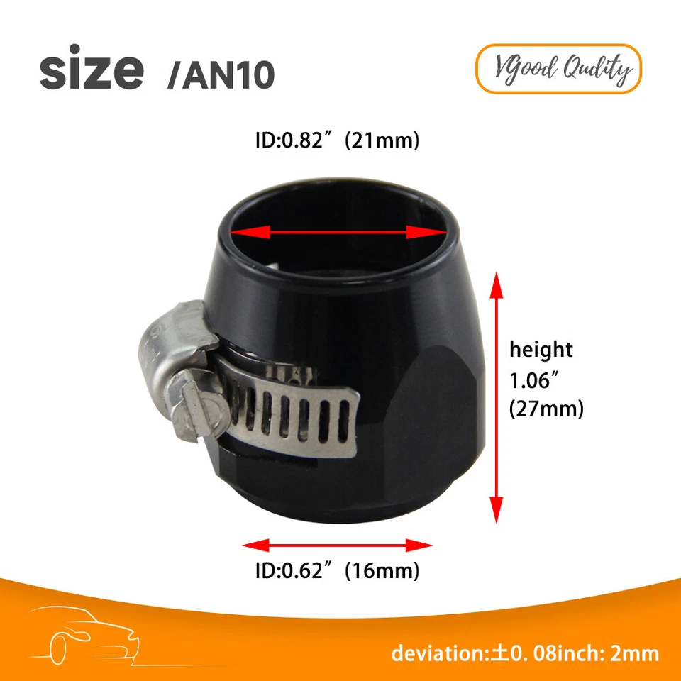 10AN AN10 21 mm ID Manguera de Combustible Línea Cubierta Extremo Abrazadera Acabador Montaje 4 Piezas Negro Foto 4 de 4