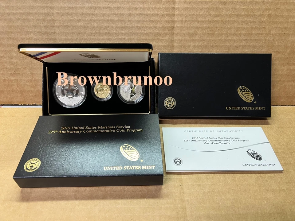 2015 US Marshals Service 225th Anniversary Three Coin Proof Set GOLD SILVER CLAD - Image 2 of 4