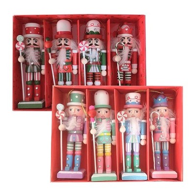 4er Set 12cm Nussknacker aus Holz für Weihnachtsbaum Fenster Wand Tür Aufstell