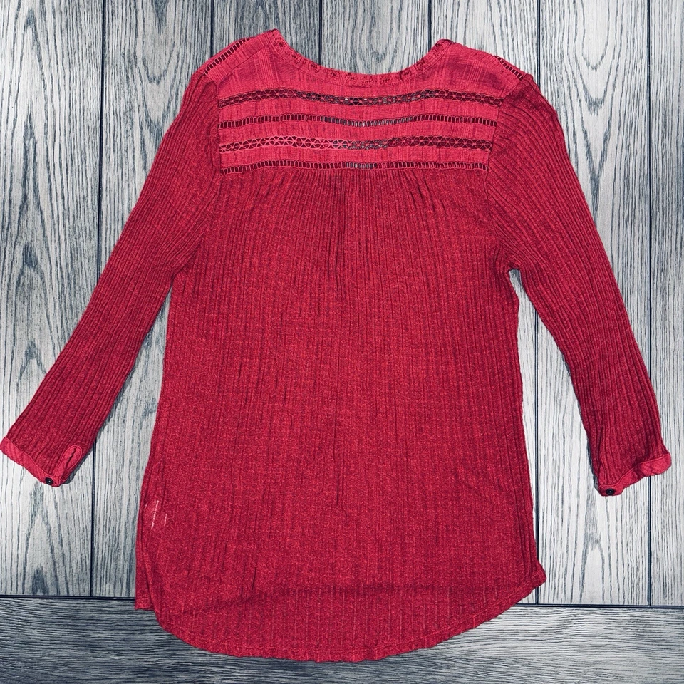 Lucky Brand Linen Drop Needle Long Sleeve Henley Burgundy Red Wine Size XXL - Image 4 of 4