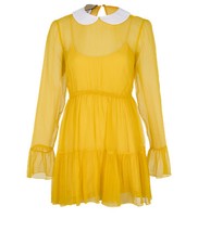 Gucci Chiffon Creponne Dress Womens 10 Yellow Silk