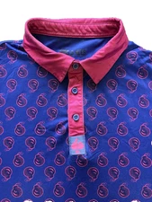Pins and Aces Polo Shirt Men’s XLarge Bomb AOP Print Stretch Golf Short Sleeve