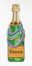 "Veuve" Champagne Bottle MARDI GRAS Beads 18m Needlepoint Canvas by C'ate La Vie