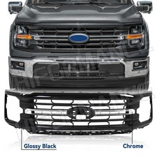 Front Bumper Grille Gloss Black W/Chrome Trim...