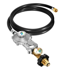 GasSaf 5FT 2 Stage Propane Regulator with Hose and Gauge for RV, Generators, ...