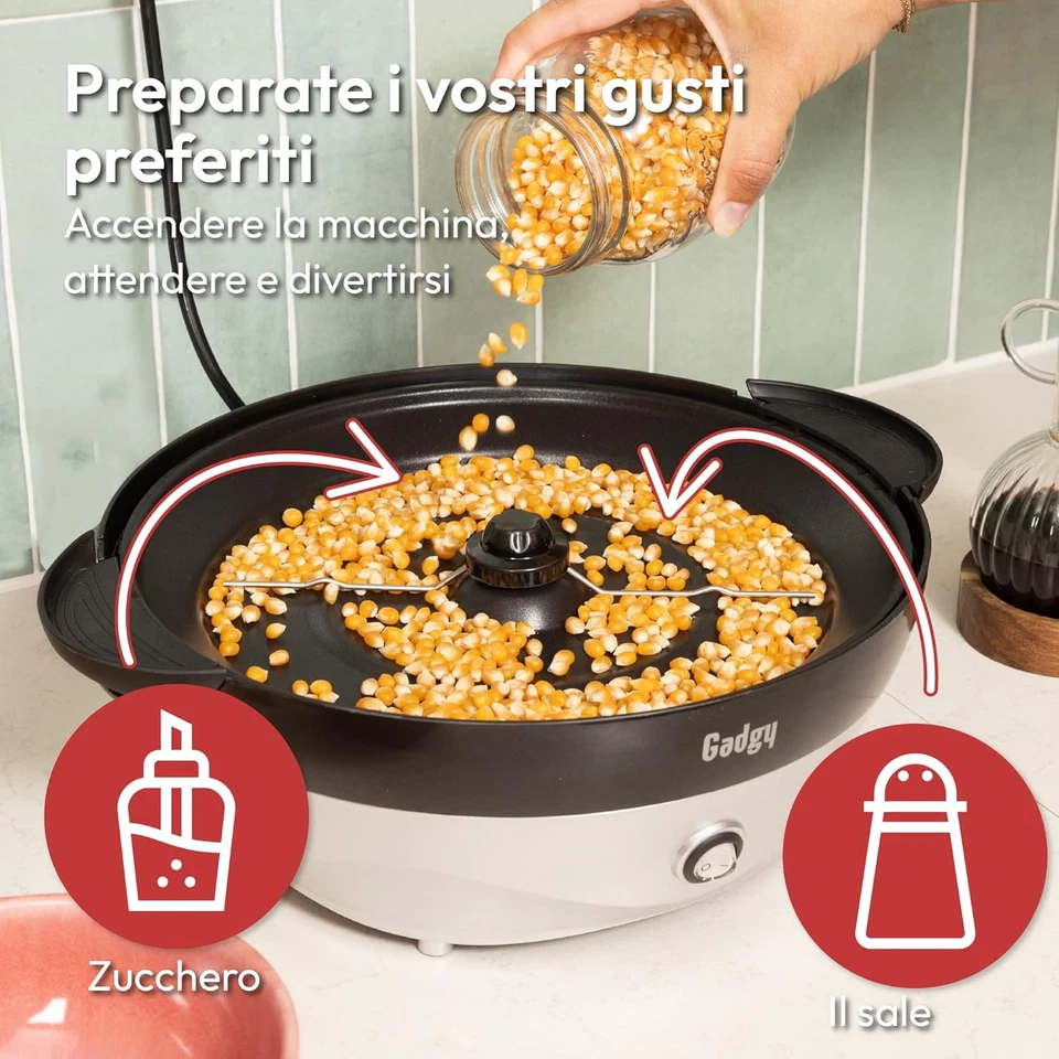 Macchina per Popcorn – Popcorn Maker Elettrico 800W Con Piastra Antiaderente & M - Immagine 3 di 4