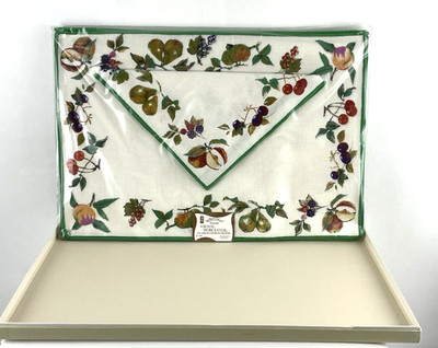 Vintage Royal Worcester Evesham Fruit Placemats Napkins Set Leonard Linen Blend