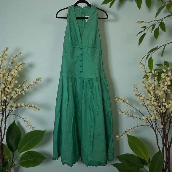 ANTHROPOLOGIE NWT $178 Maeve Green Halter Drop Waist Midi Dress Size Medium - Image 4 of 4