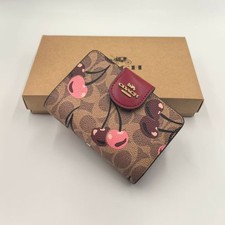 COACH Medium Corner Zip Wallet Signature Canvas Cherry Print CZ342 outlet New